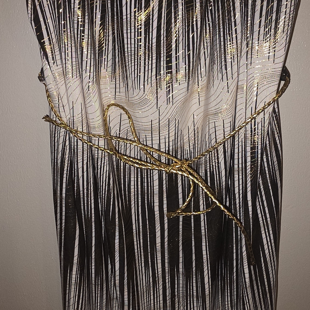 Metallic Gold Rope Belt with Black and White Fringe Dress